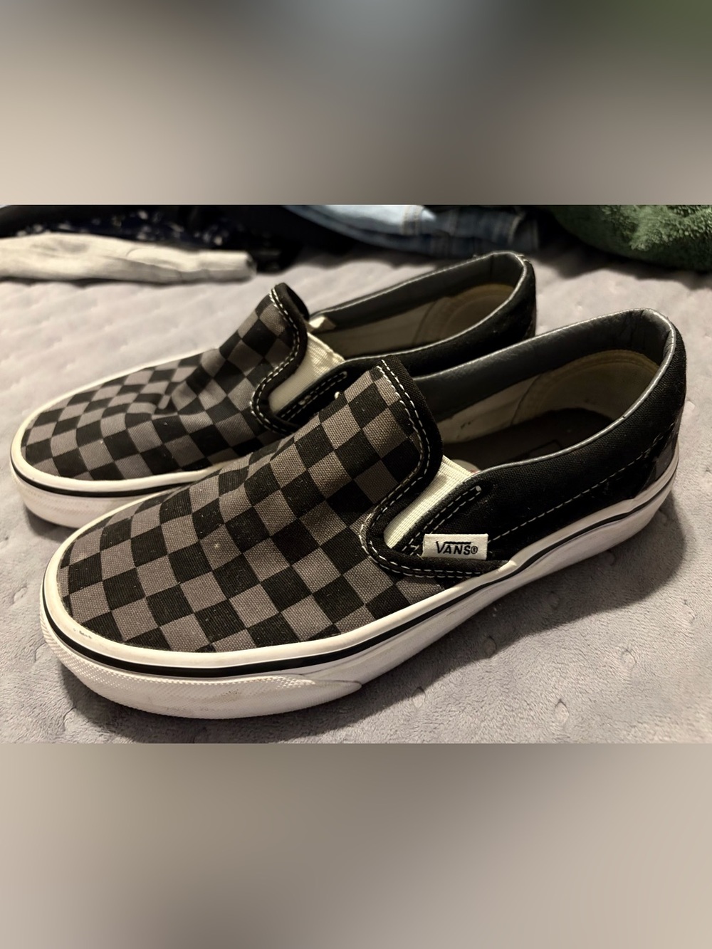 Vans Slip-On Checkerboard Sneakers - Black & Gray